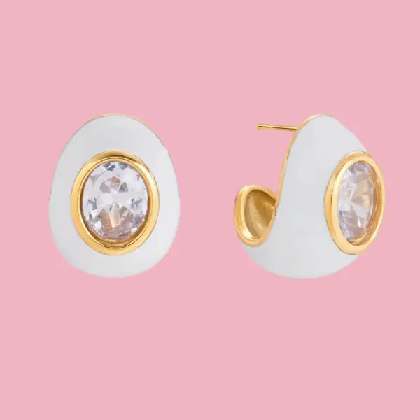 Enamel Stone Hoop Earrings