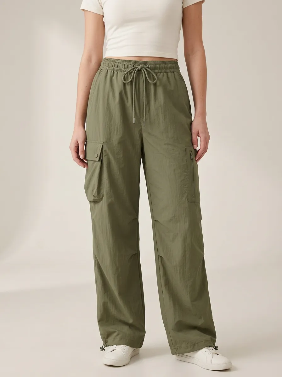 Relaxed Drawstring Pocket Breathable Cargo Pants