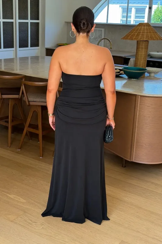 Black Strapless Split Maxi Dress