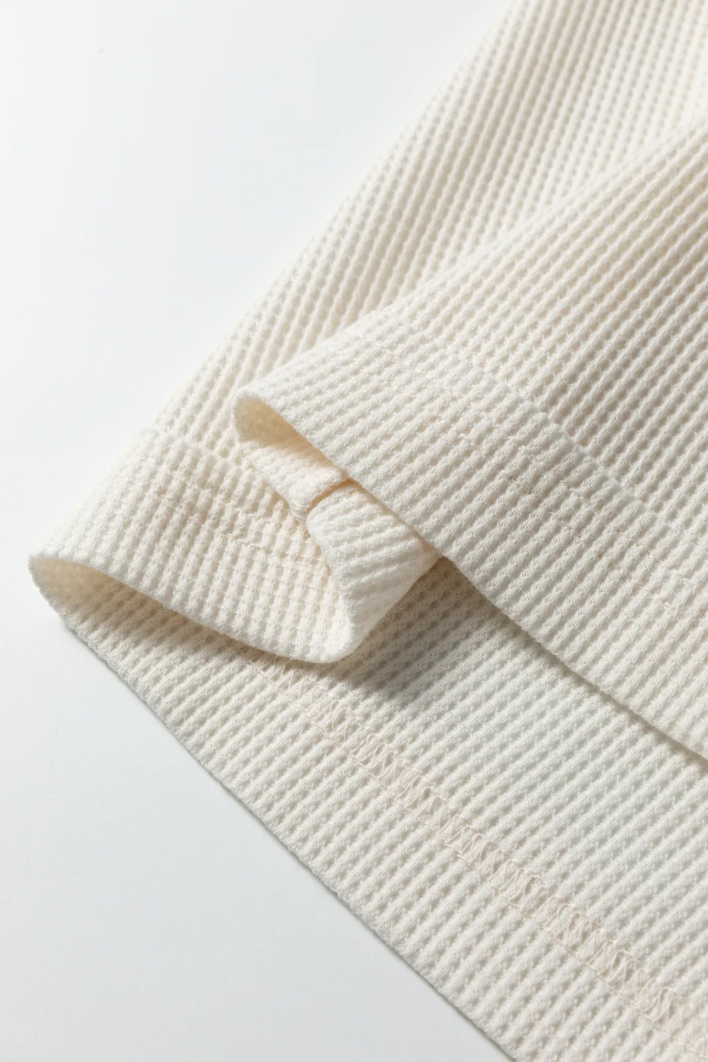 Beige Waffle Knit Asymmetric Neck Top