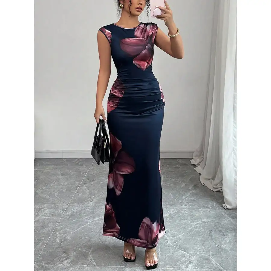 Floral Print Sleeveless Bodycon Maxi Dress