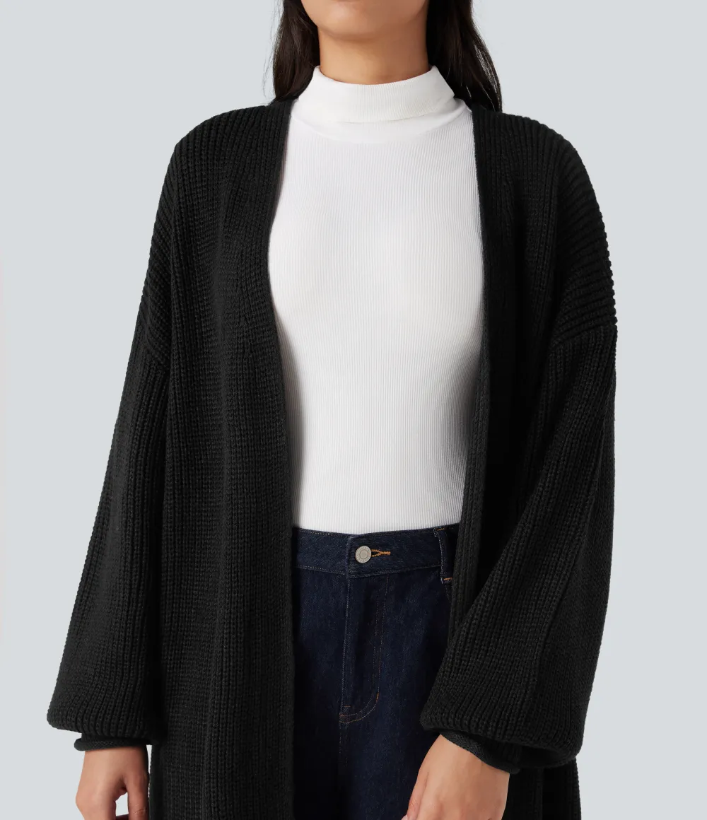 Long Sleeve Open Front Longline Sweater Knit Work Cardigan