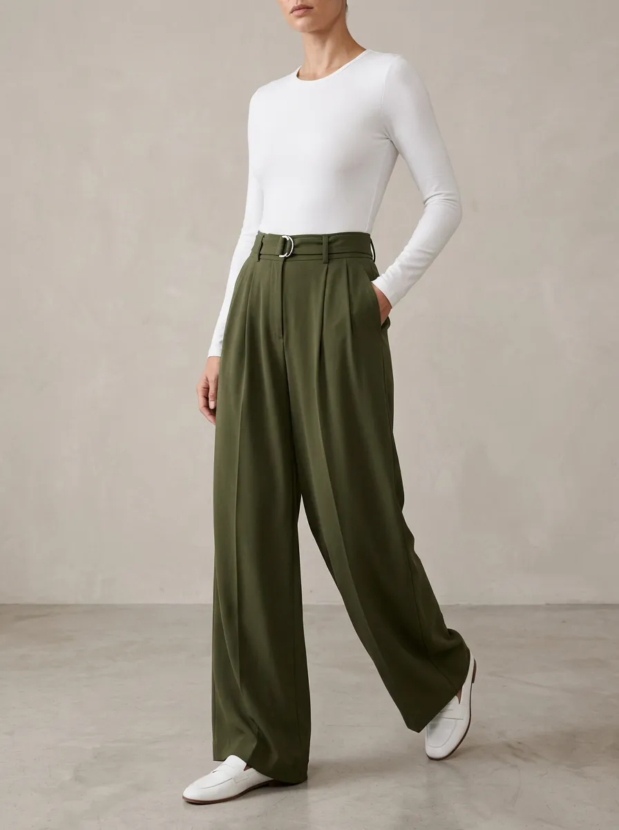 Belted Casual Wide Leg Pants