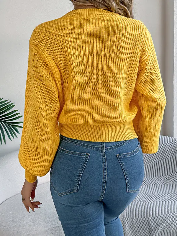 Cable Knit Round Neck Long Sleeve Knit Top