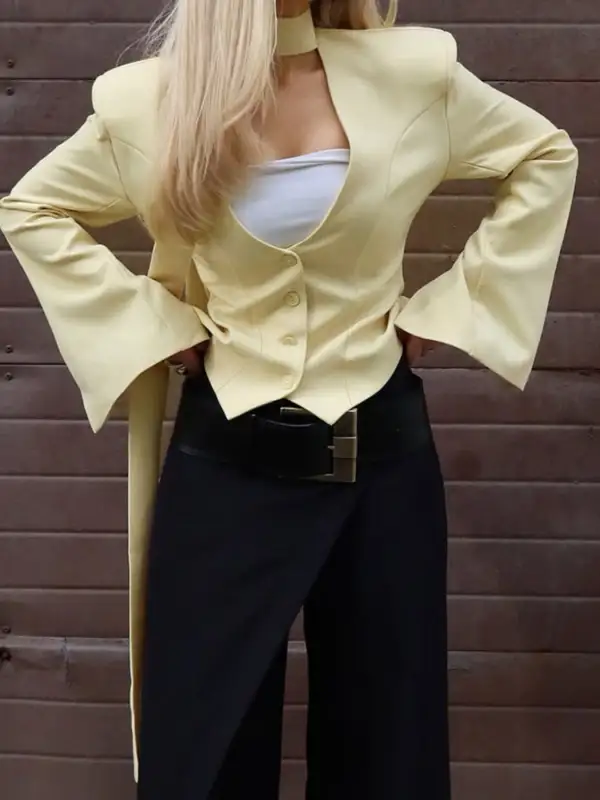Button-Up Long-Sleeve Blazer