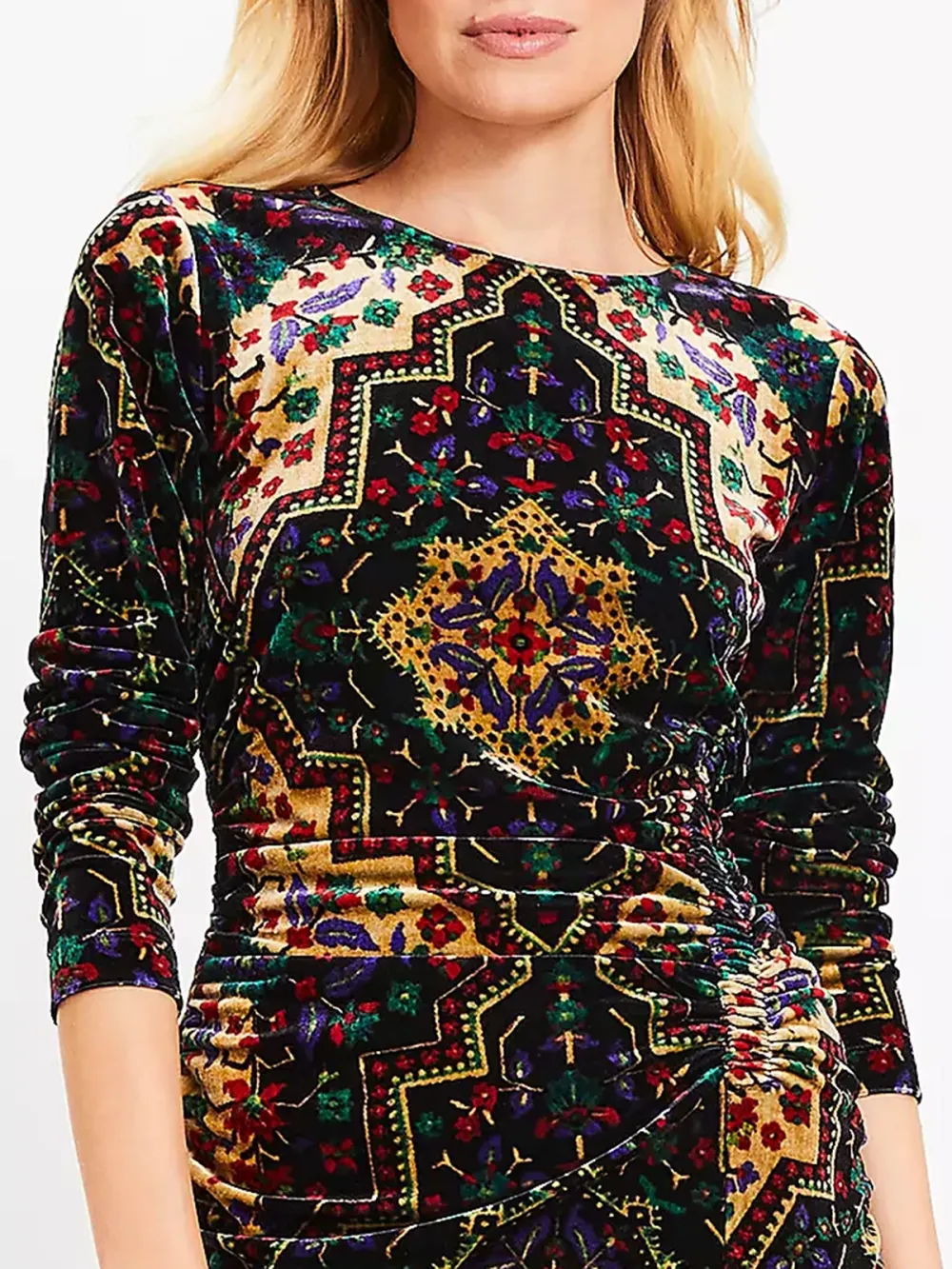 Shirred Velvet Midi Dress