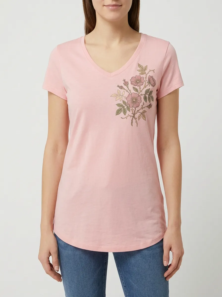 Women's Floral Rose Graphic V-Neck T-Shirt