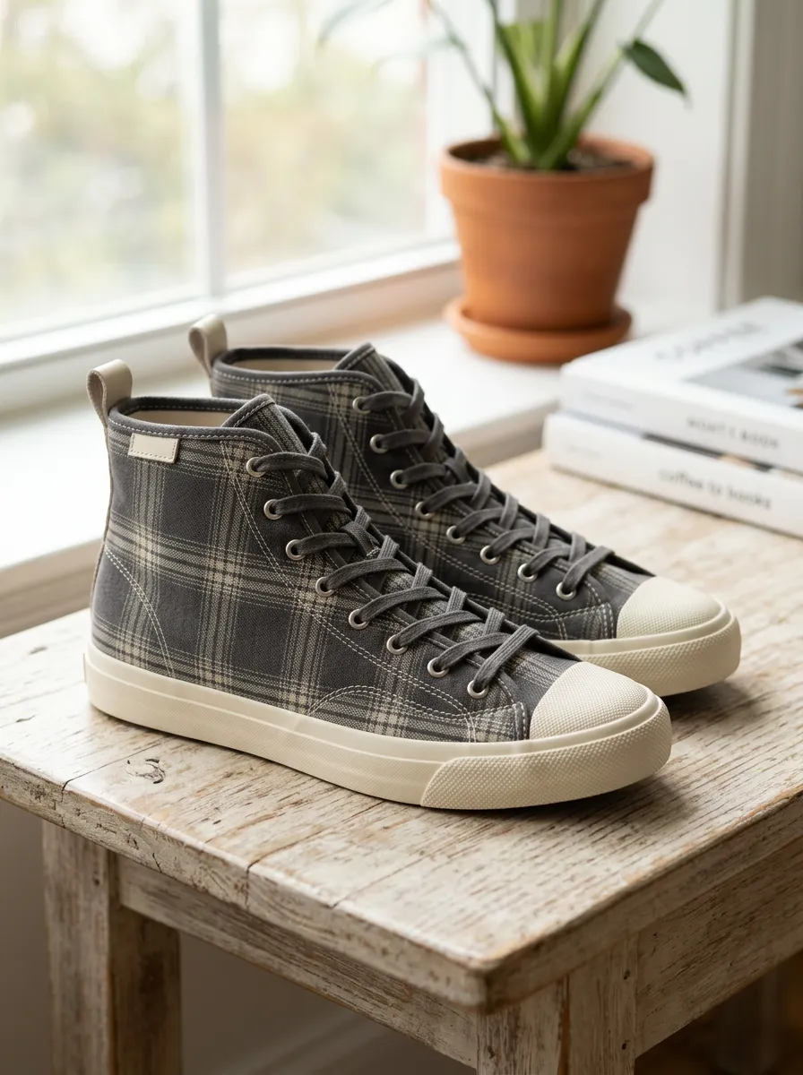 Men's Urban Plaid Pattern Patterned Canvas Shoes