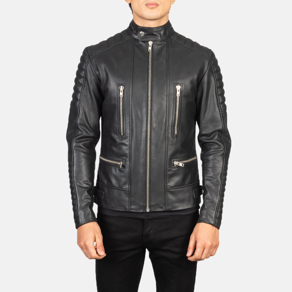 Men's Classic Stitched Detail Biker Leather Jacket