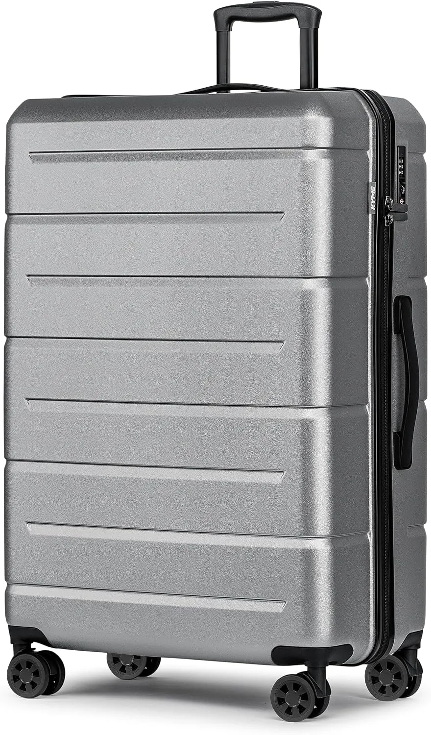 KYME 24 Inch Luggage,Checked Medium Suitcase with Spinner Wheels,Black