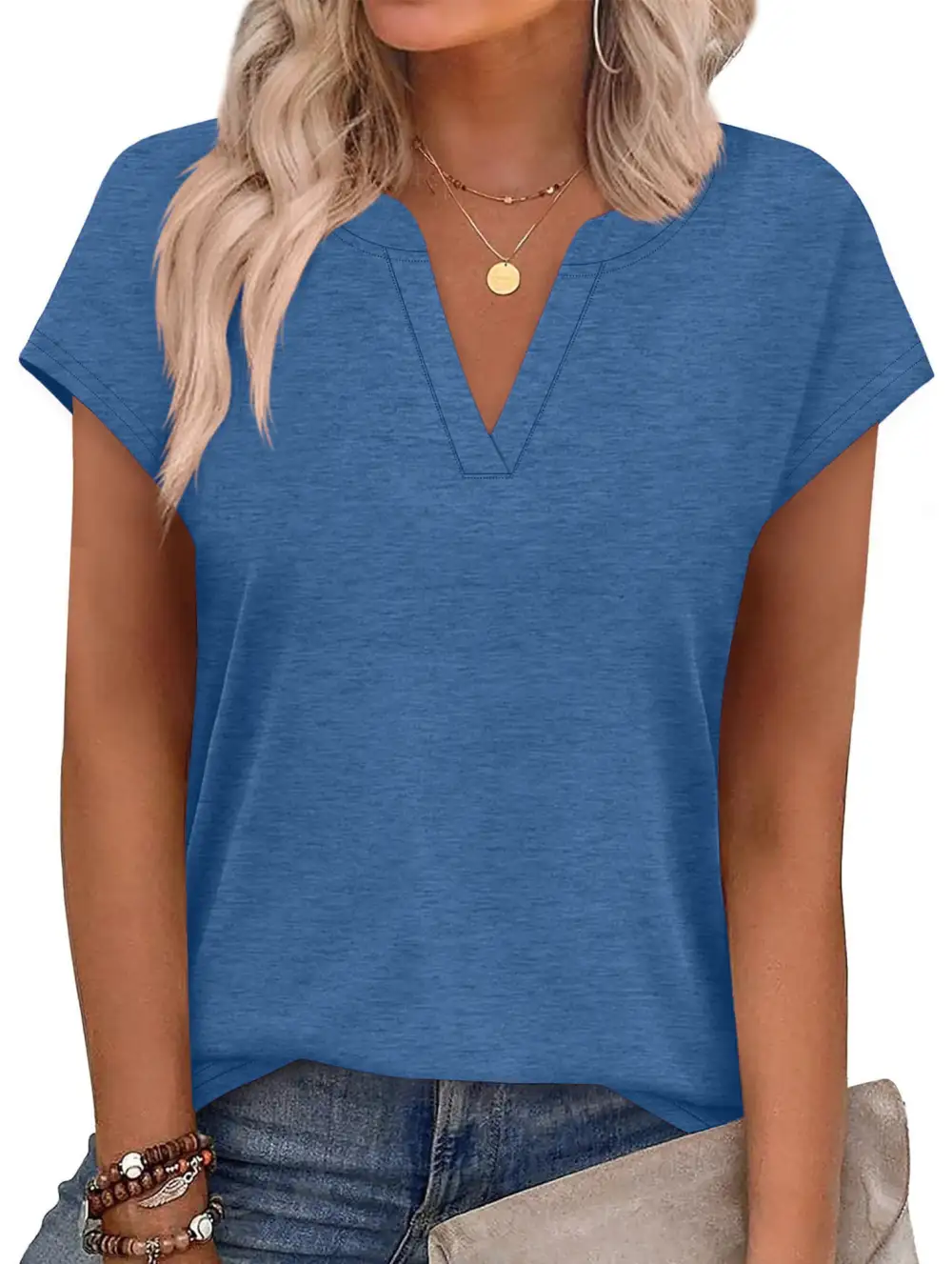 Textured V-Neck Short Sleeve Top