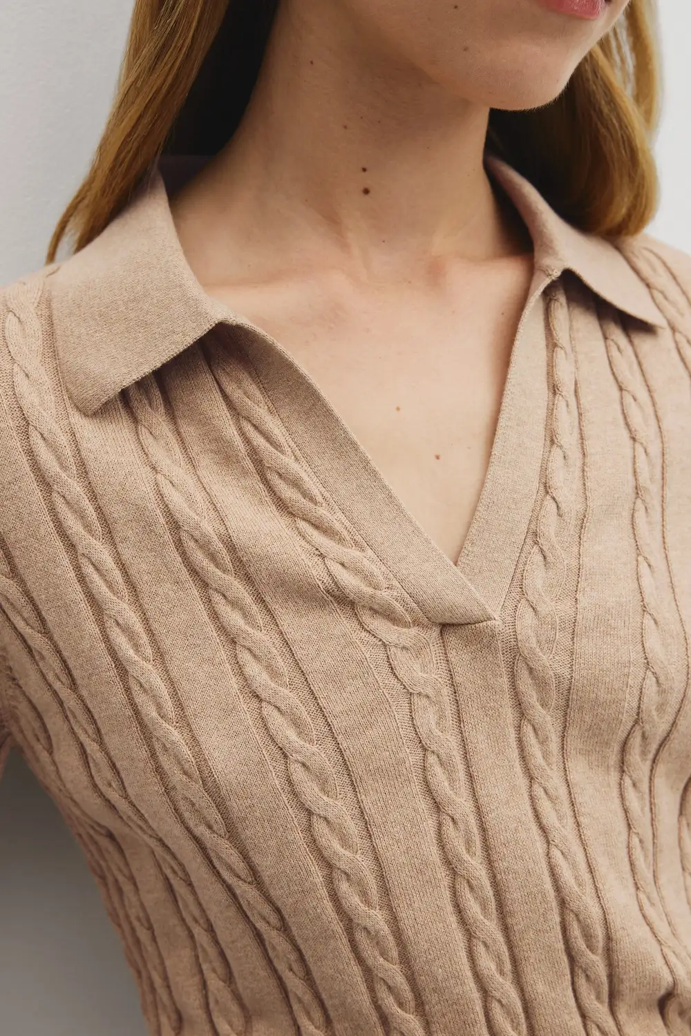 Women's Classic Cable Knit Polo Shirt