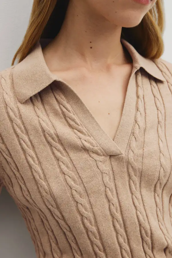 Women's Classic Cable Knit Polo Shirt