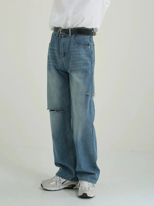 Faded And Whiskers Ripped Jeans