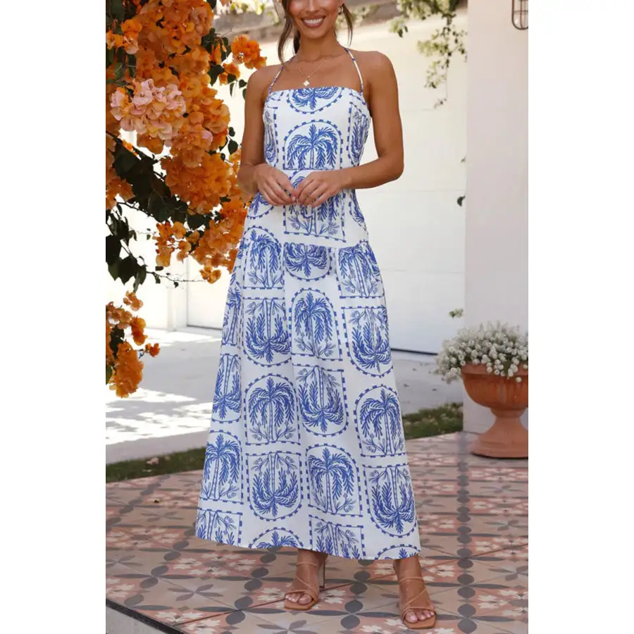 Classic Printed Halter Neck Maxi Dress
