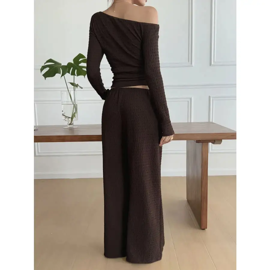 Relaxed One Shoulder Long Sleeve Top and Pants Set