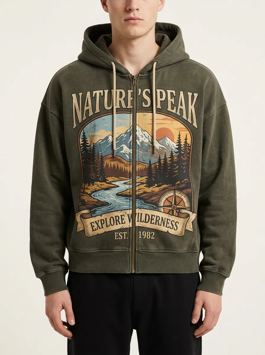 Men's Nature Peak Mountain Wilderness Printed Zip-up Hoodie