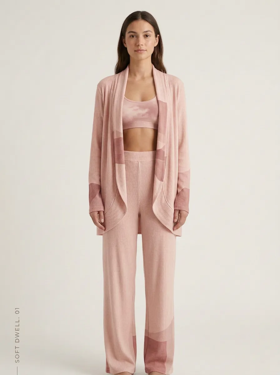 Ribbed Colorblock Cardigan Lounge Set