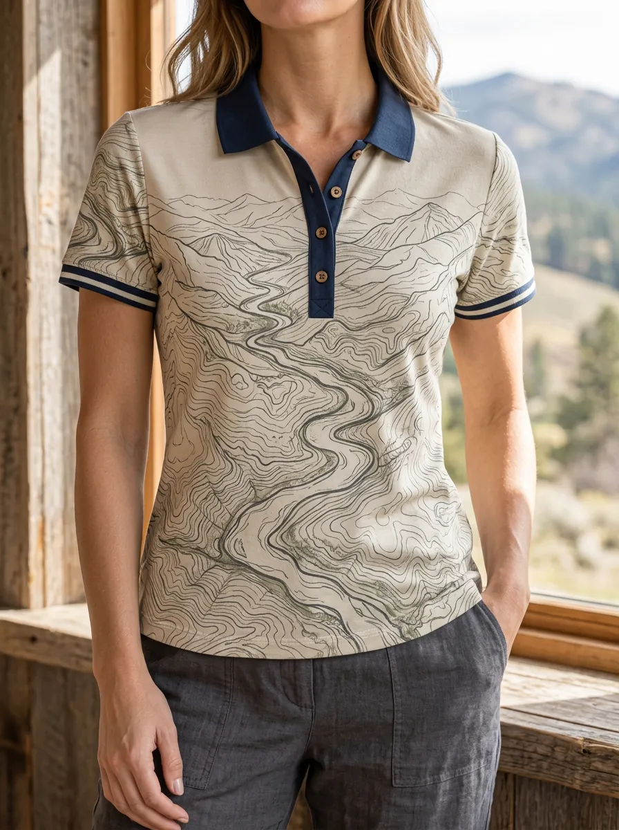 Women's Classic Hiking Lover Topographic Map Polo Shirt