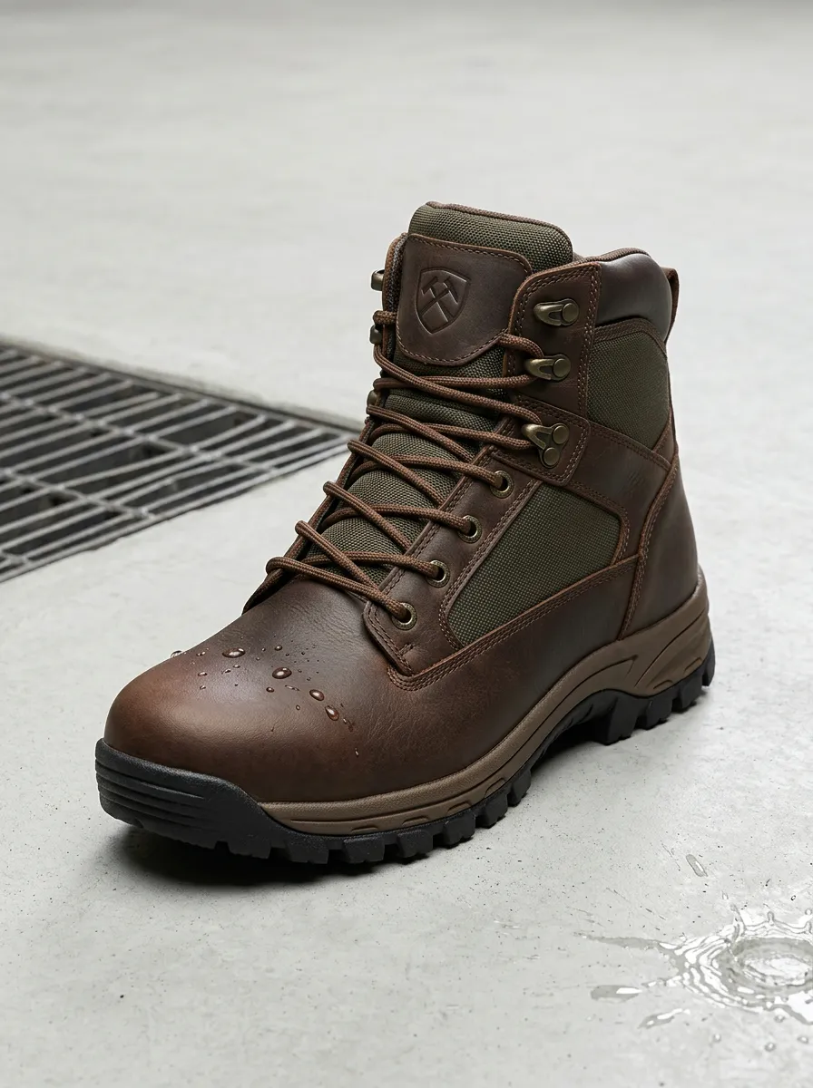 Men's Hammer Logo Brown Leather Waterproof Work Boots