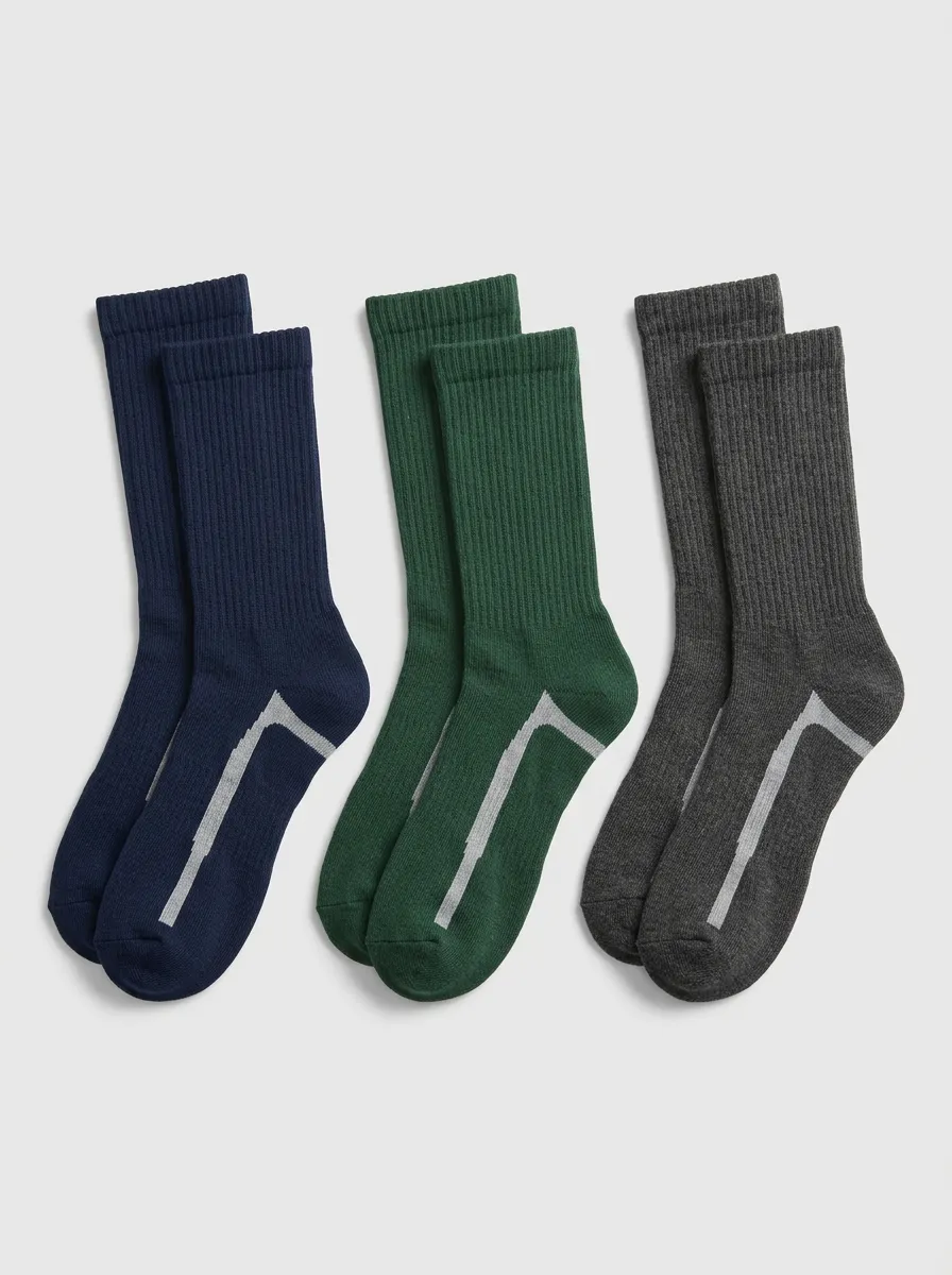 Men's 3-Pack Ribbed Solid-Tone Crew Socks
