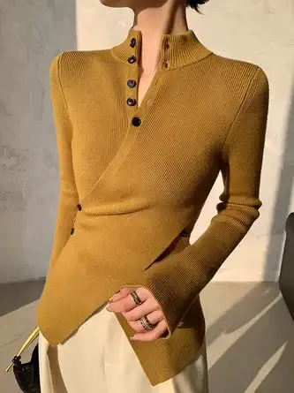 Asymmetric Button Front Sweater