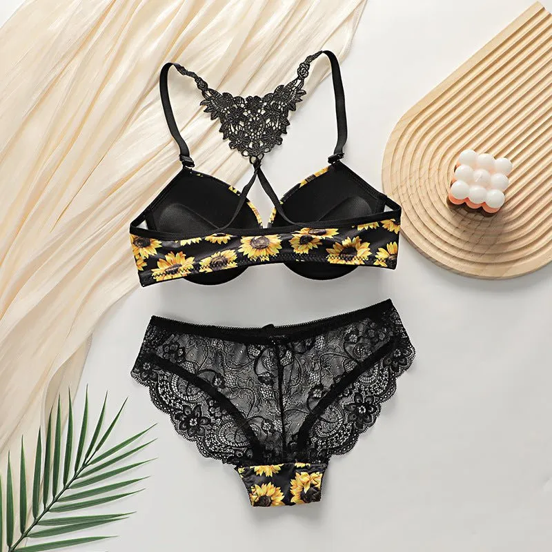 Front-Closure Floral Embroidery Bra Set
