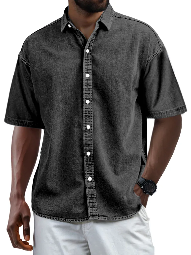Short Sleeve Camp Collar Button Front Shirt