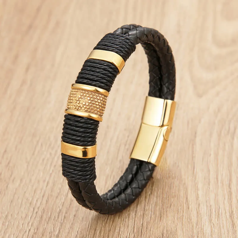 Leather Hand Woven Double Layer Braided Bracelet