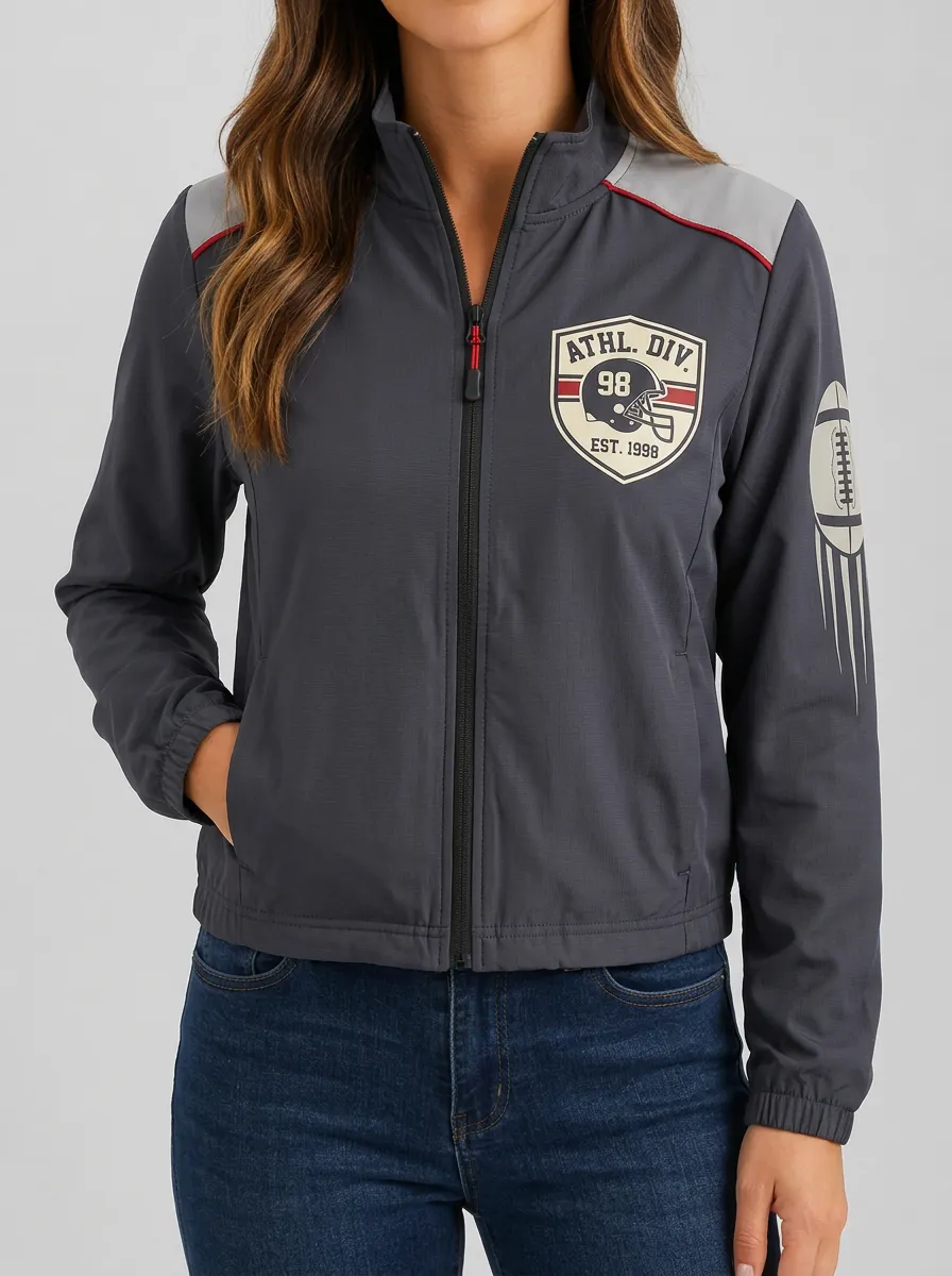 Women's American Football Lover Athl Div Helmet Printed Zip-up Jacket