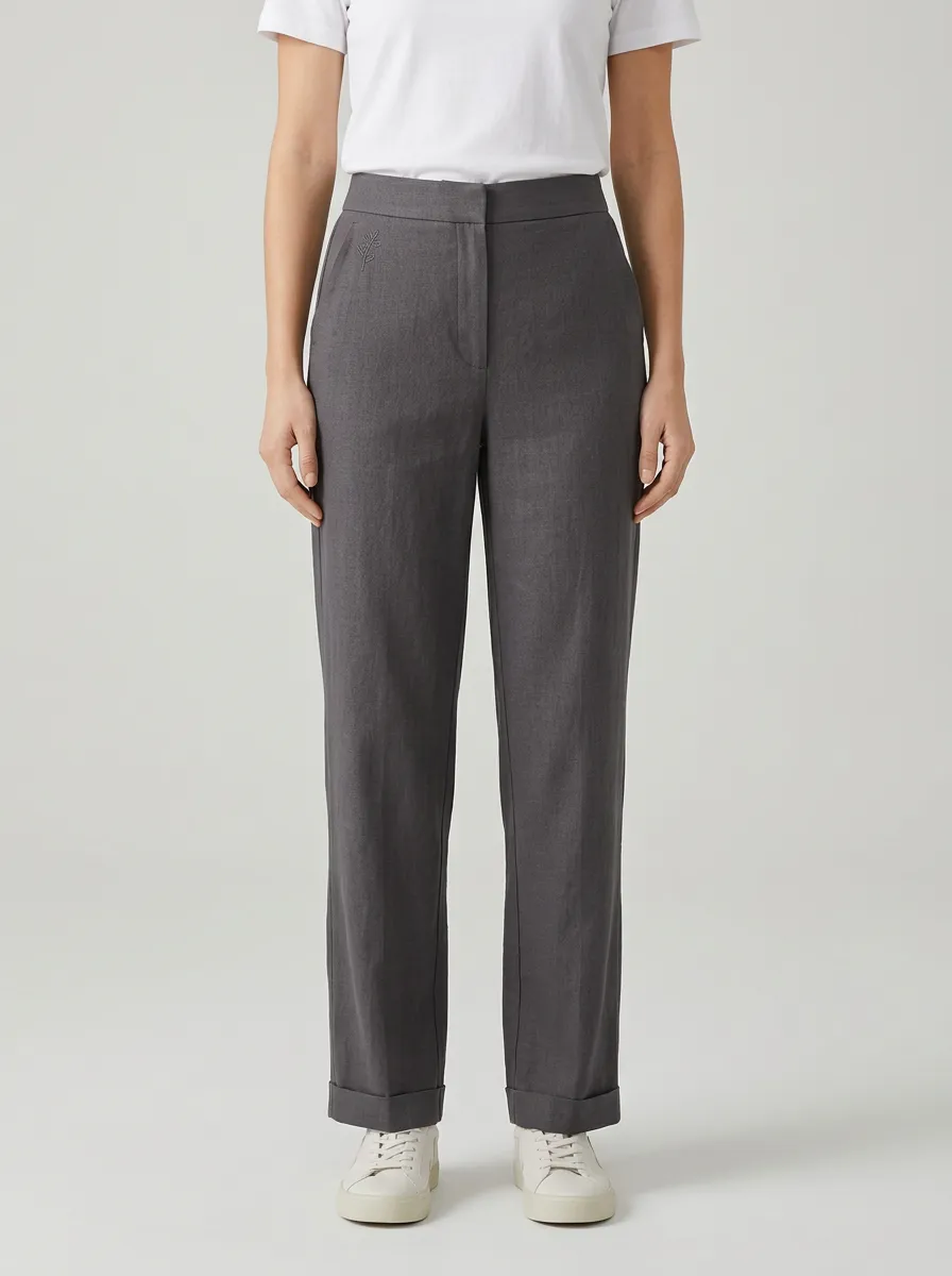 Women's Botanical Tailored Trousers with Cuffed Hem