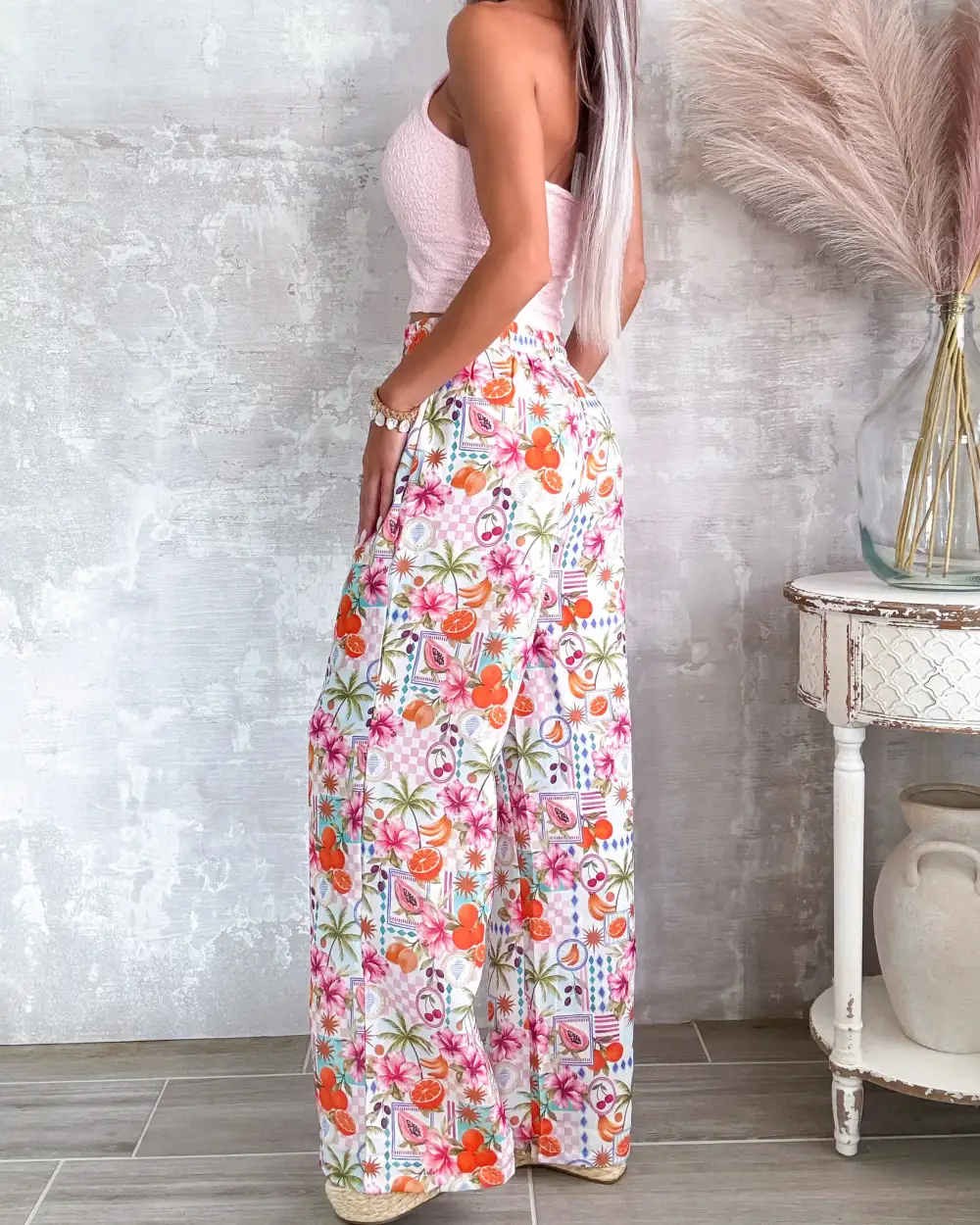 Wide-Leg Floral Pants