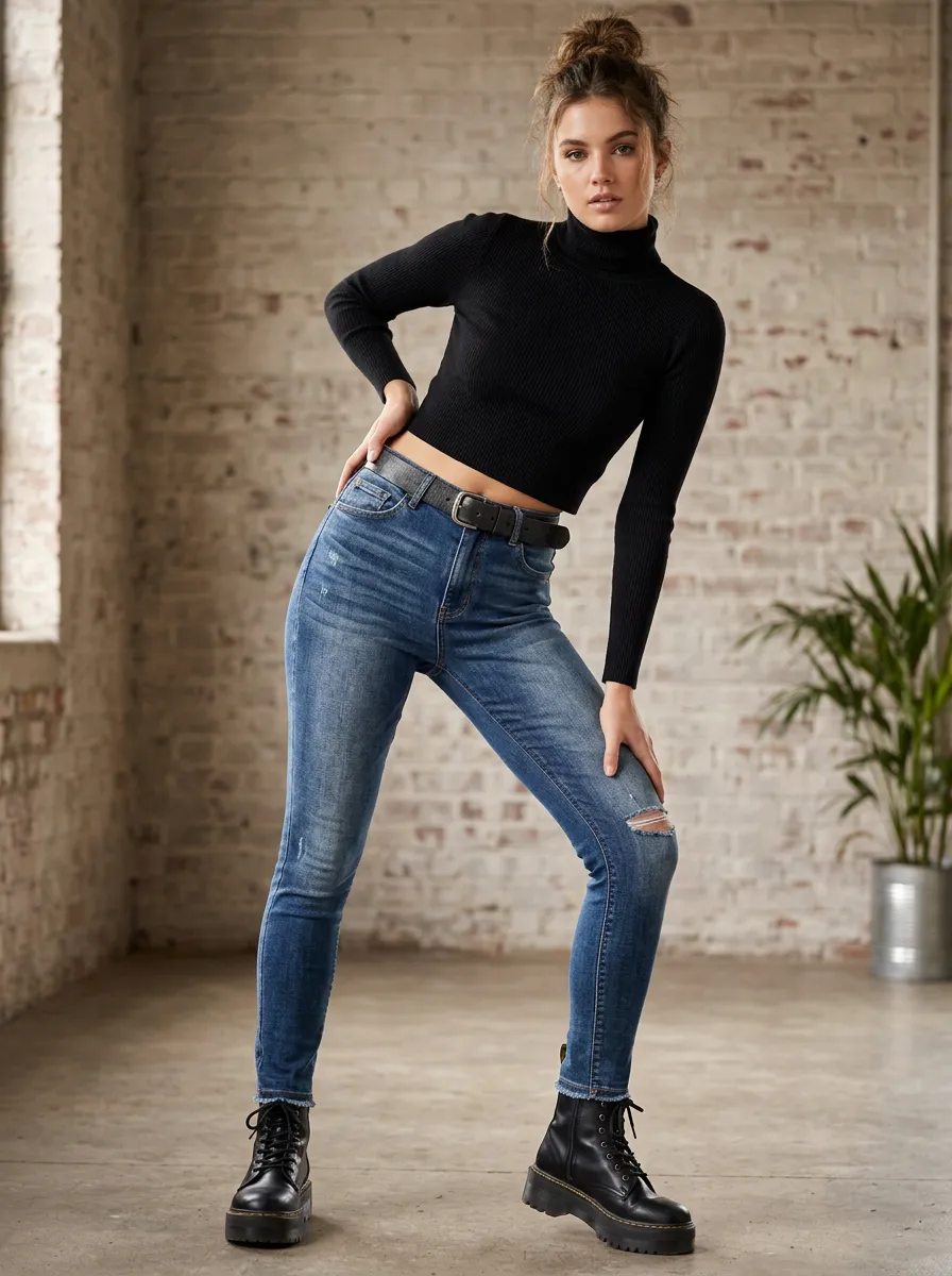 Women's Distressed Slim Fit Blue Denim Jeans