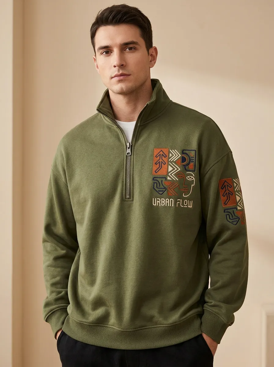 Outdoor-Inspired Style Half-Zip Geometric Abstract Men's Half-Zip Sweatshirt