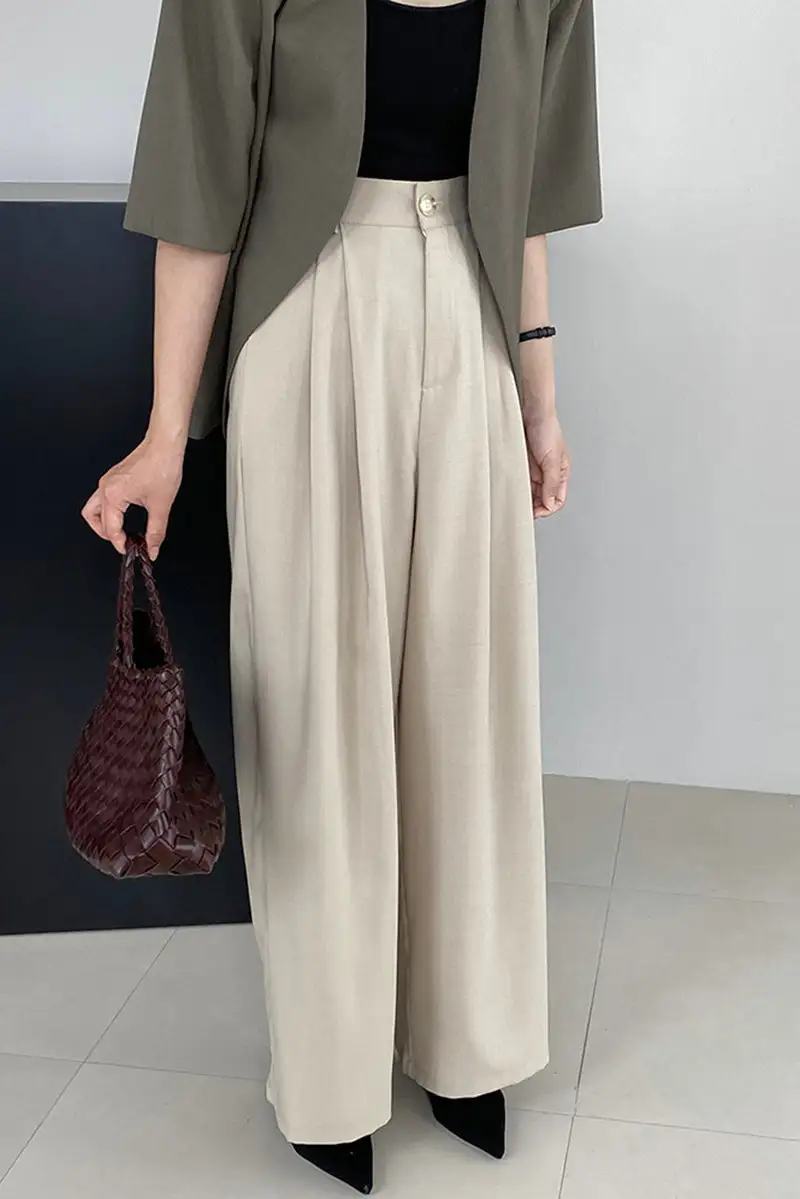 Polyester Wide Leg Button Front Trousers