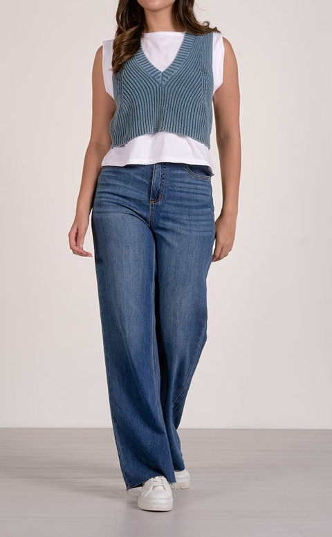 Blue White Layered Knit Vest Top
