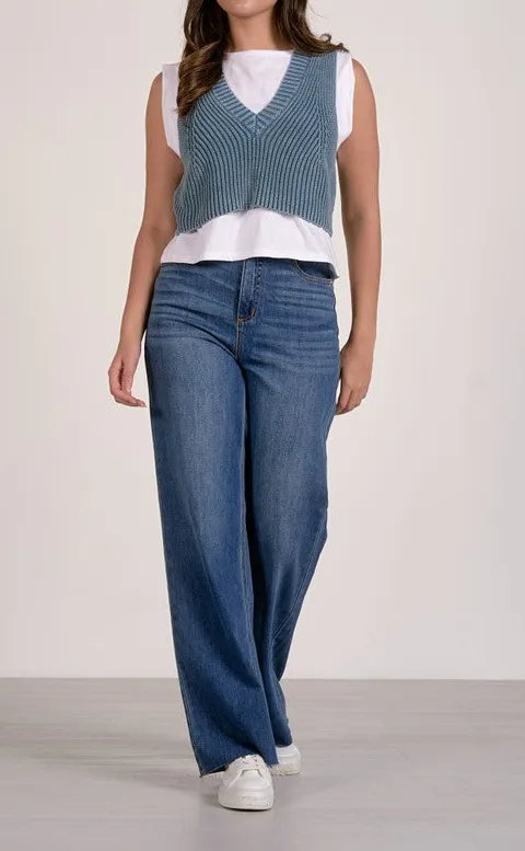 Blue White Layered Knit Vest Top