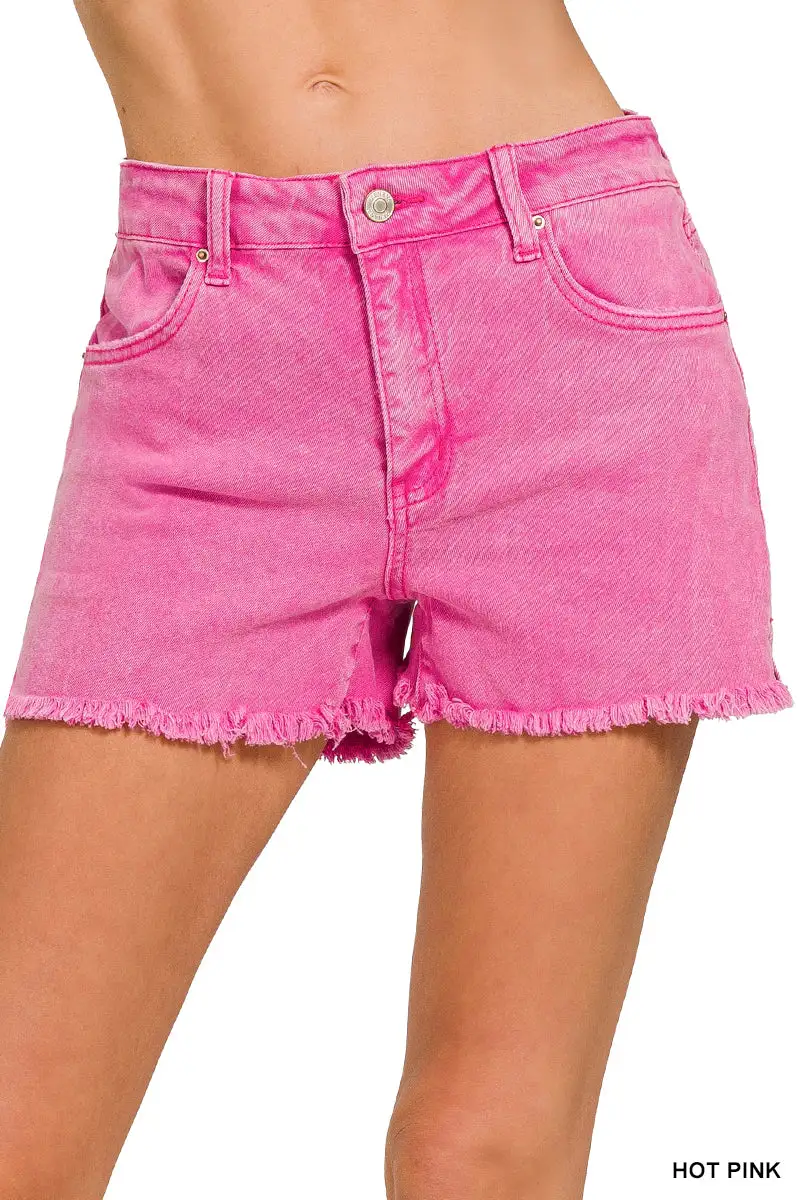 Frayed Hem Cutoff Acid Wash Shorts