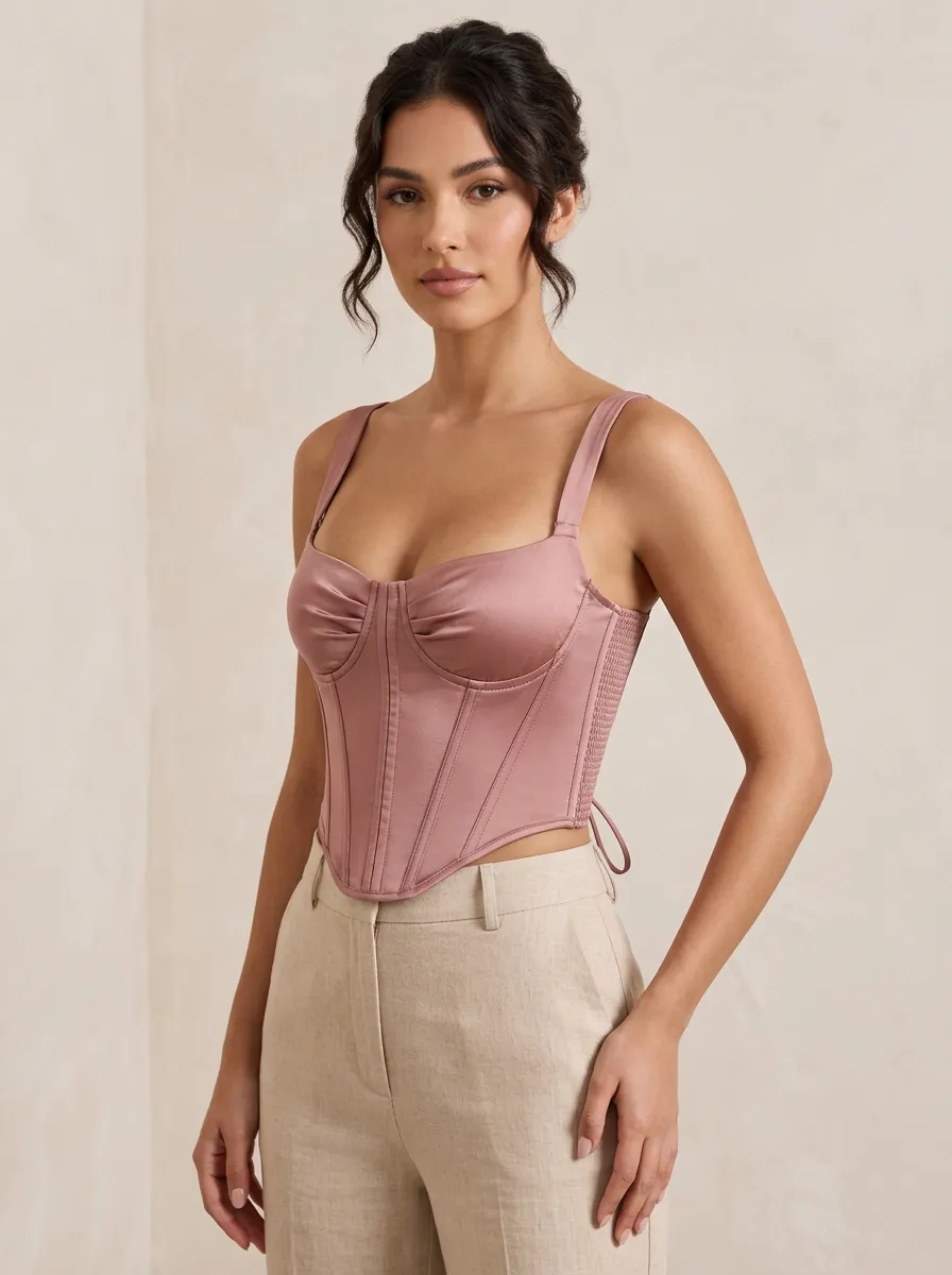 Satin-Style Square-Neck Boned Women's Corset Top