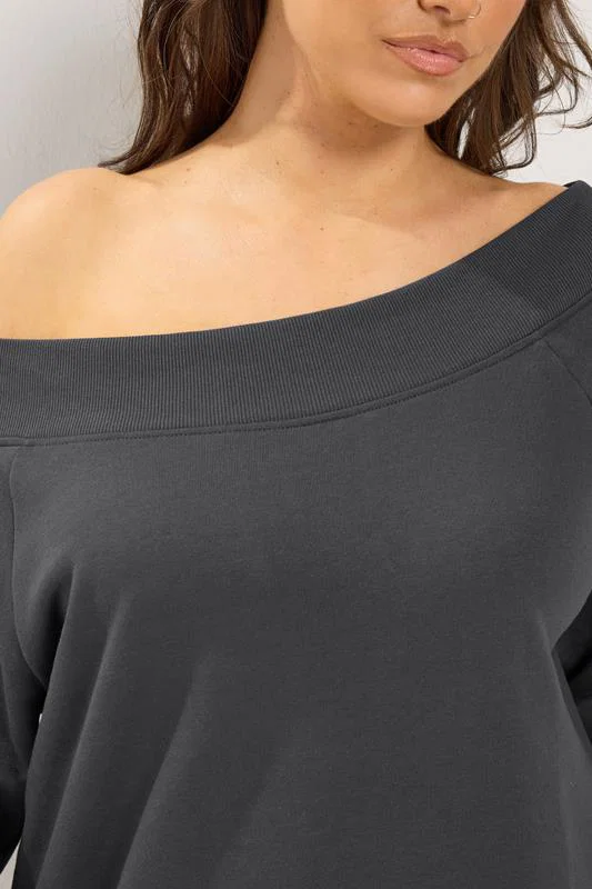 Grey Off Shoulder Ribbed Sweatshirt detail 3
