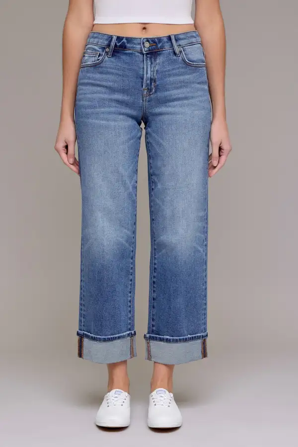 Women's Cuffed Mid-Rise Wide-Straight Jeans