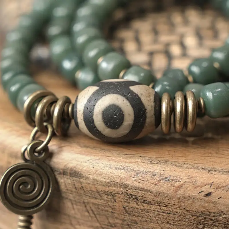 Bodhi Seed Dzi Bead Triple Wrap Mala Bracelet