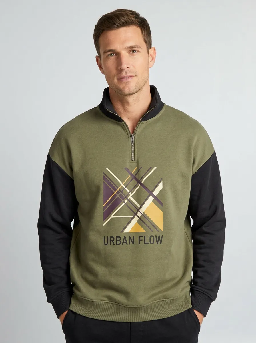 Relaxed Half-Zip Geometric Men's Half-Zip Sweatshirt