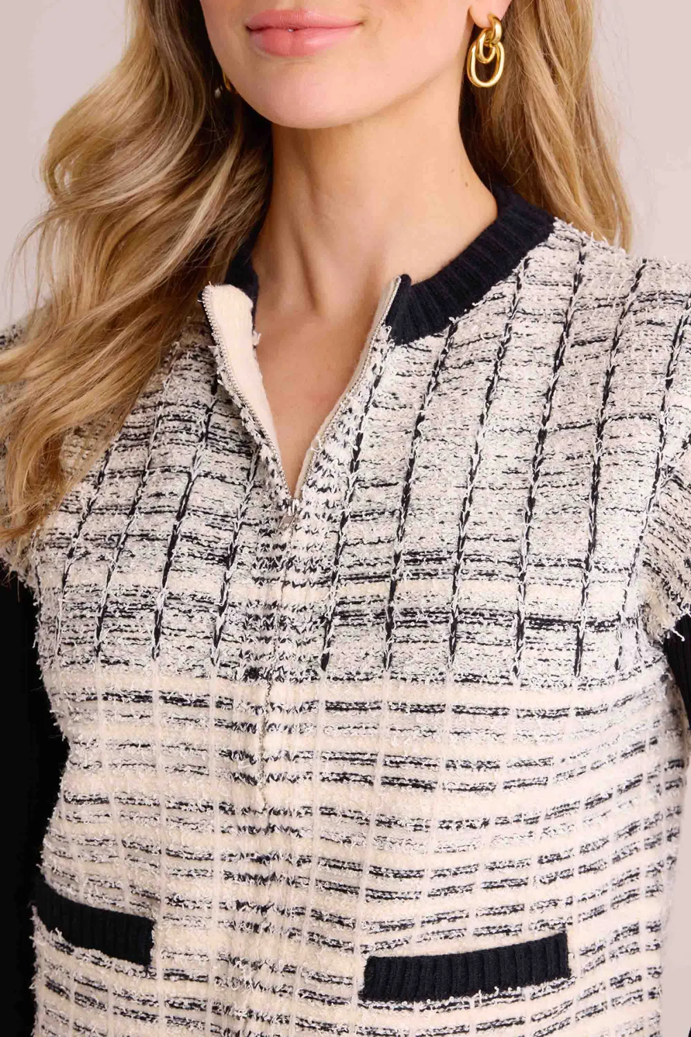 Tweed-Like Cap Sleeve Layered Knit Cardigan