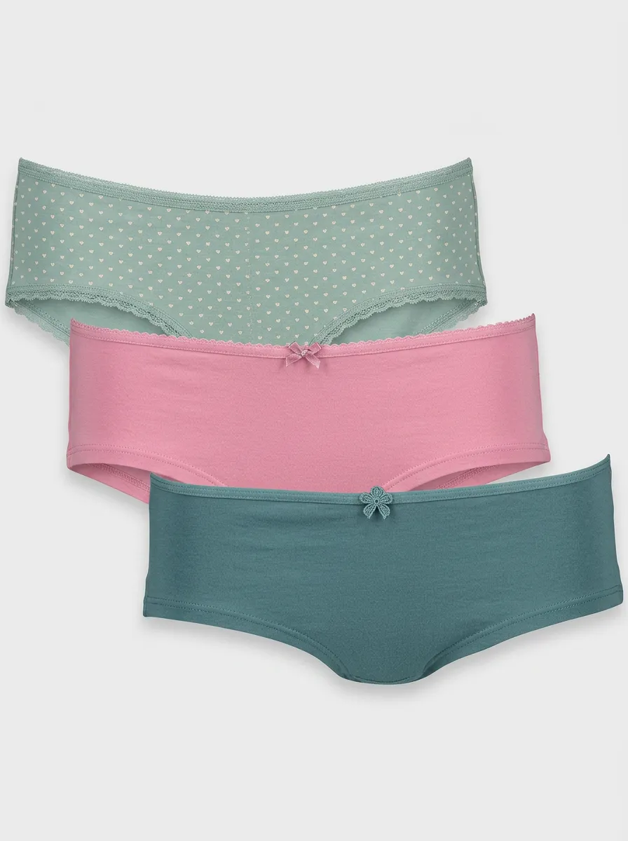 Classic Bow-Detail Heart Women's Three-Piece Panty Set