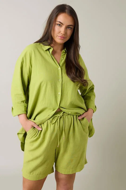 Chartreuse Green Premium Linen Shorts detail 1