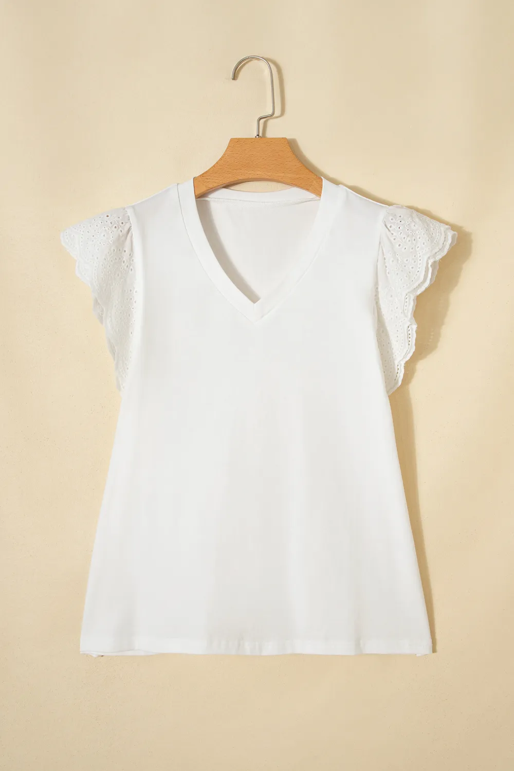 White Eyelet Embroidered Flutter Sleeve Tee