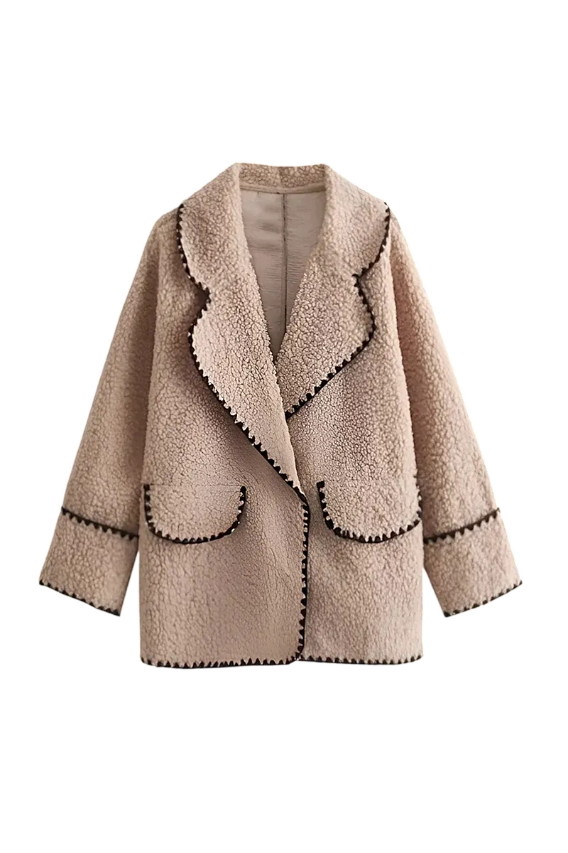 Lapel Collar Slim-Fit Sherpa Jacket