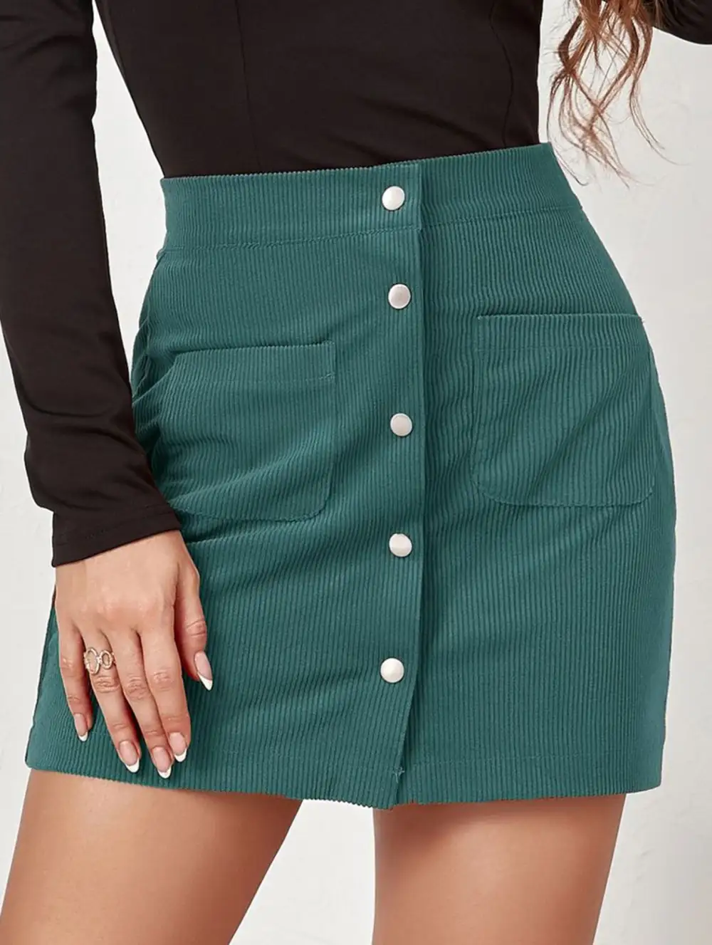 Bodycon Button Front Midi Skirt