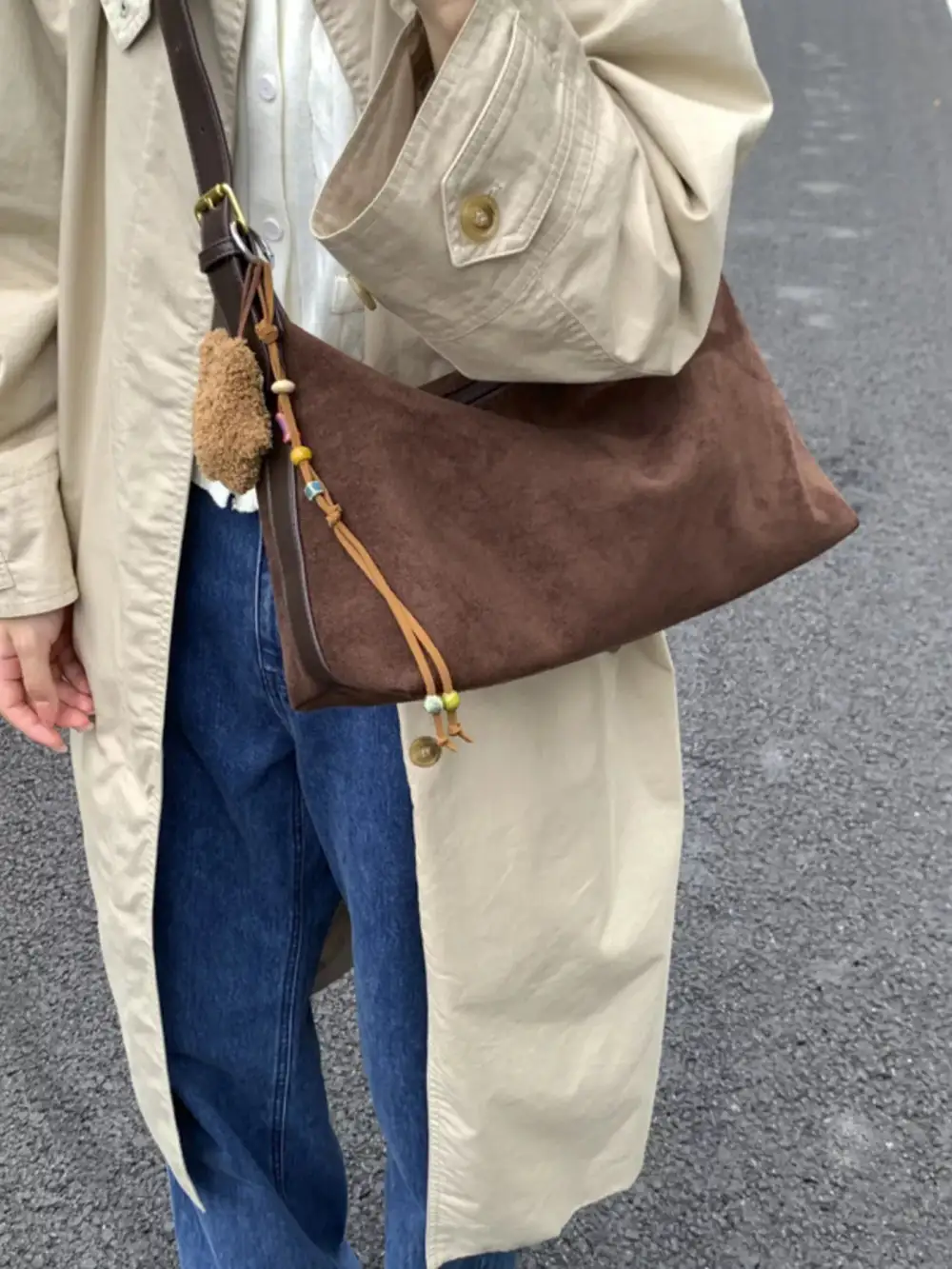 Solid Suede Hobo Crossbody Bag